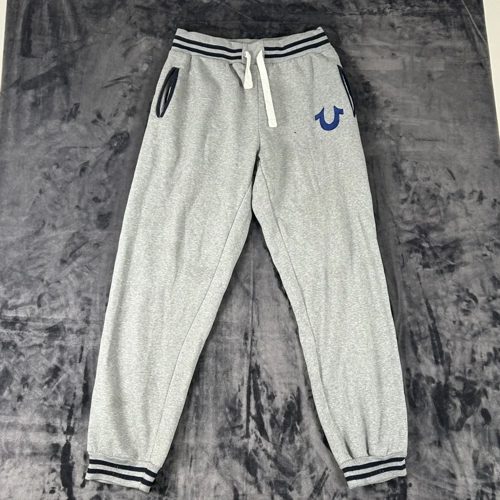 True Religion Sweatpants Mens 3X Gray Navy Blue Horseshoe Logo Joggers